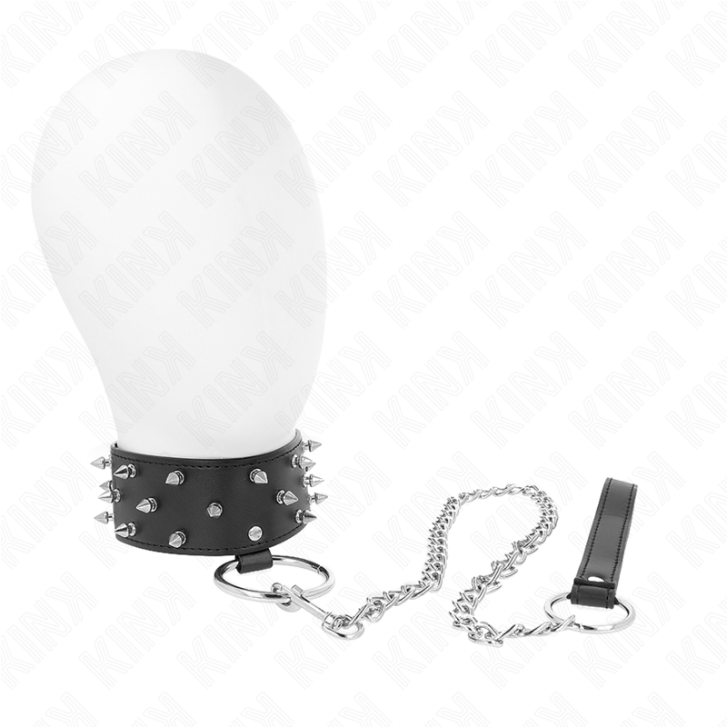 KINK - COLLIER AVEC LAISSE 65 CM AVEC CLOUS ARGENTÉS MODÈLE 5 RÉGLABLE 36-43 CM X 5 CM – Image 2