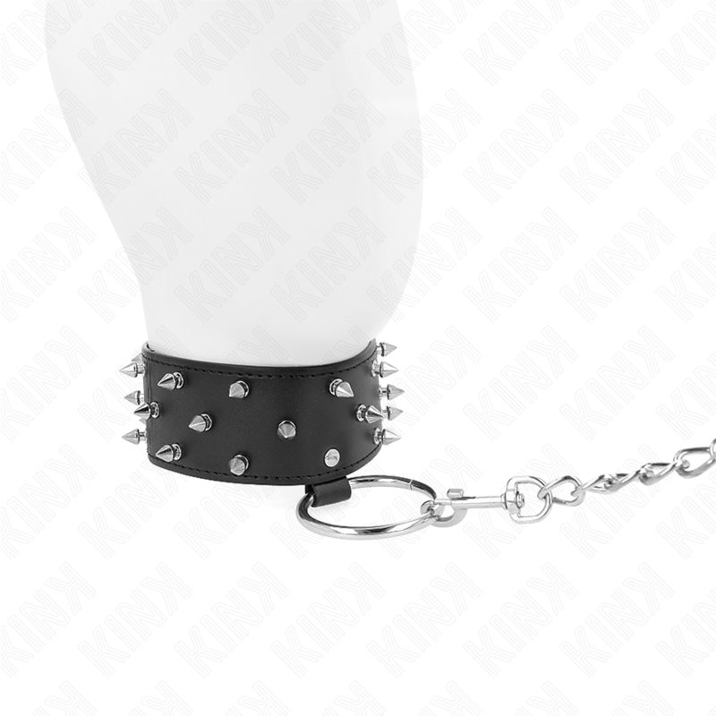 KINK - COLLIER AVEC LAISSE 65 CM AVEC CLOUS ARGENTÉS MODÈLE 5 RÉGLABLE 36-43 CM X 5 CM – Image 3