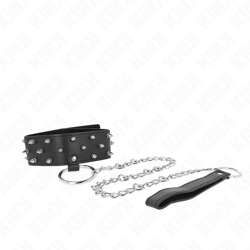 KINK - COLLIER AVEC LAISSE 65 CM AVEC CLOUS ARGENTÉS MODÈLE 5 RÉGLABLE 36-43 CM X 5 CM – Image 4