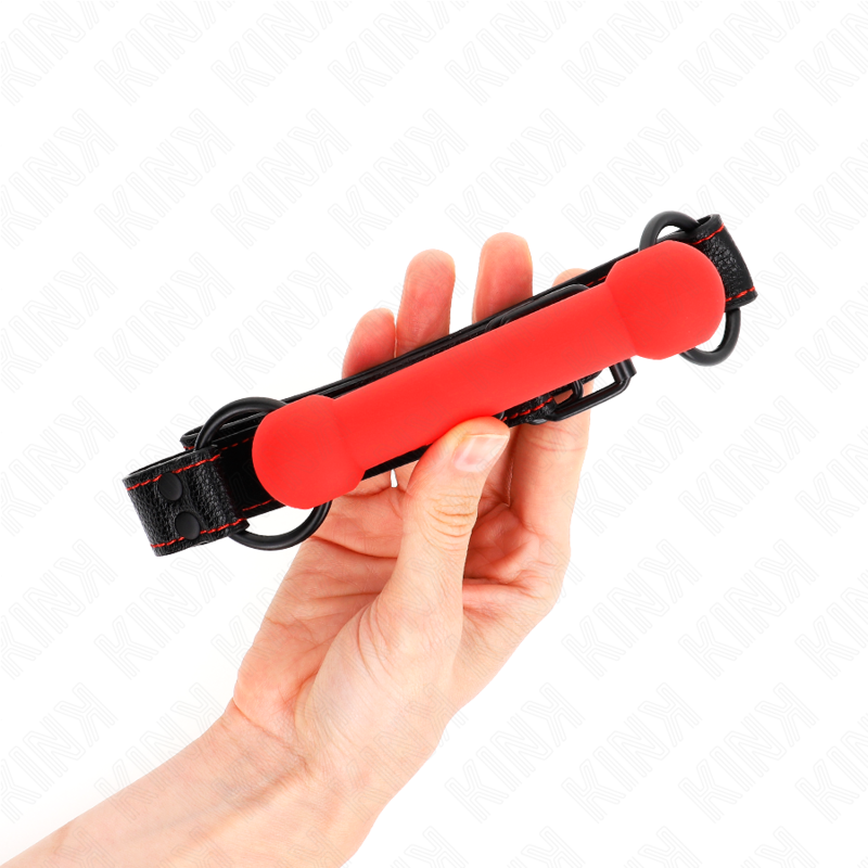 KINK - GAG EN OS AVEC SANGLE EN CUIRETTE ROUGE AJUSTABLE 41-57 CM – Image 2