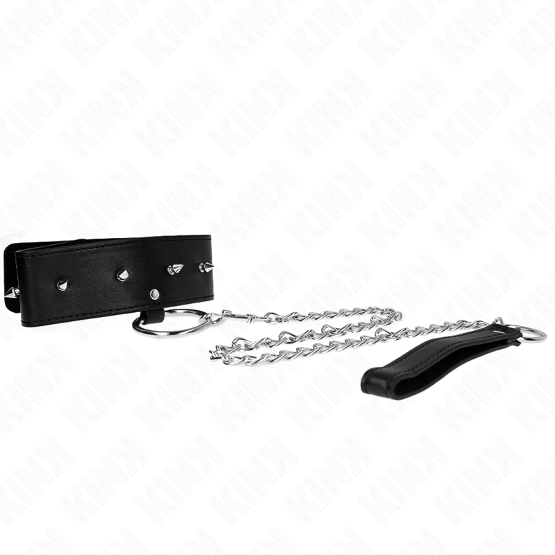 KINK - COLLIER 65 CM AVEC LAISSE AVEC CLOUS ARGENTÉS MODÈLE 2 RÉGLABLE 36-43 CM X 5 CM – Image 2