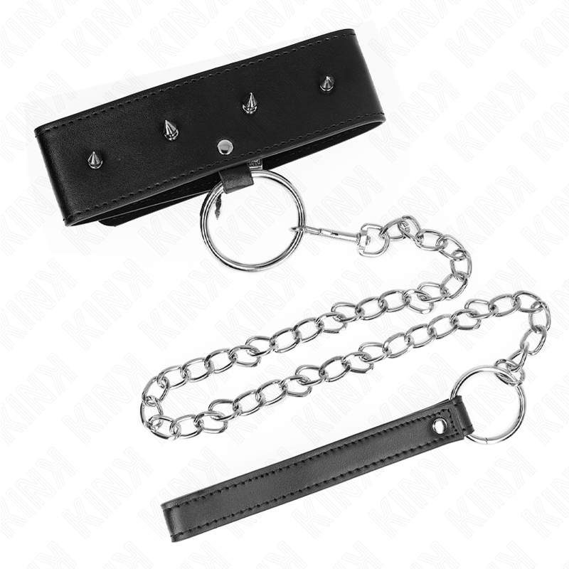 KINK - COLLIER 65 CM AVEC LAISSE AVEC CLOUS ARGENTÉS MODÈLE 2 RÉGLABLE 36-43 CM X 5 CM – Image 4