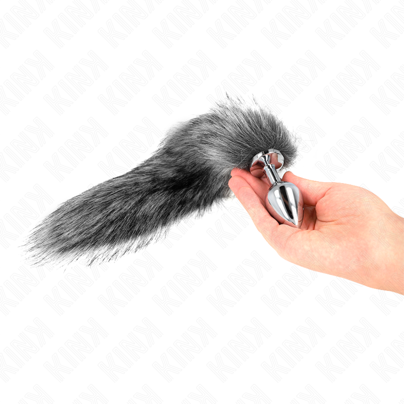 KINK - PLUG ANAL TAILLE M 8 X 3,5 CM AVEC QUEUE SYNTHÉTIQUE 40 CM GRIS – Image 3
