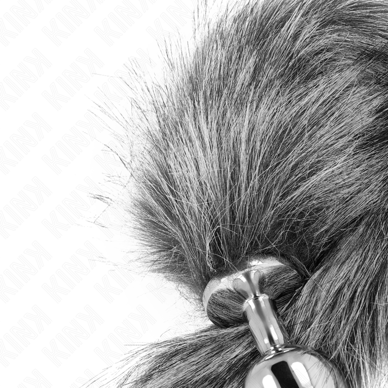 KINK - PLUG ANAL TAILLE M 8 X 3,5 CM AVEC QUEUE SYNTHÉTIQUE 40 CM GRIS – Image 4