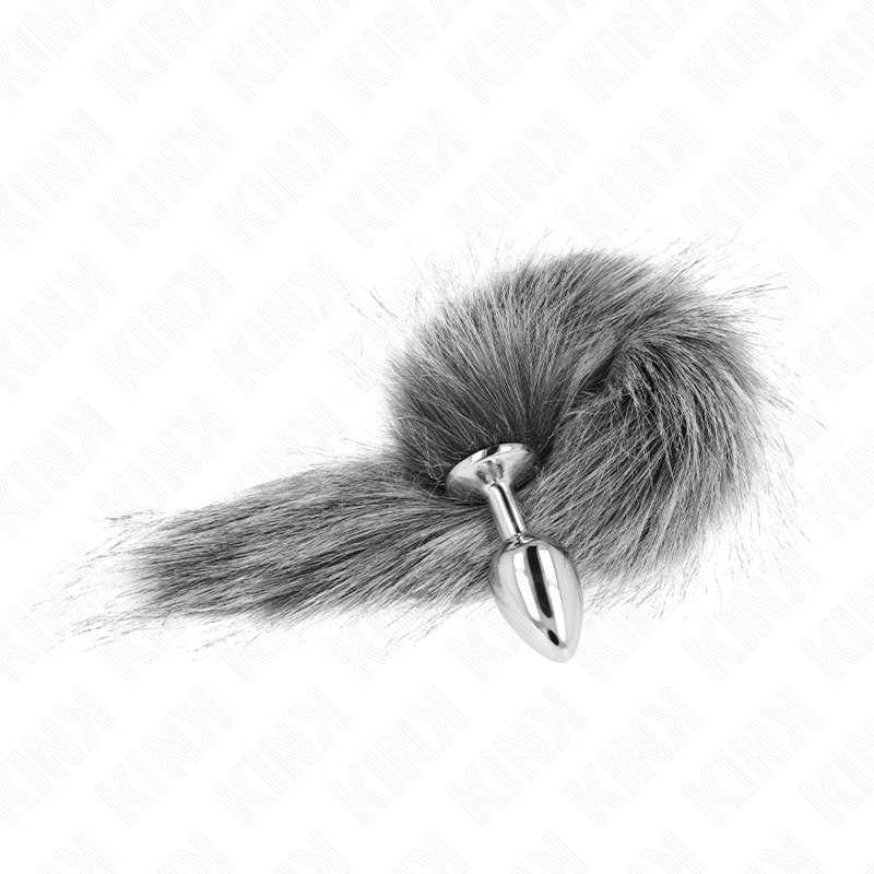 KINK - PLUG ANAL TAILLE S 7 X 3 CM AVEC QUEUE SYNTHÉTIQUE 40 CM GRIS – Image 2