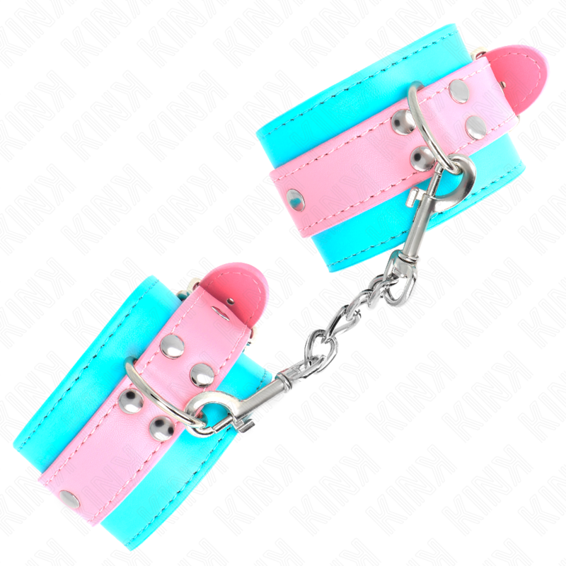 KINK - MIGNONS ATTENTES-POIGNETS BLEU/ROSE AJUSTABLES 16-28 CM X 5 CM – Image 2