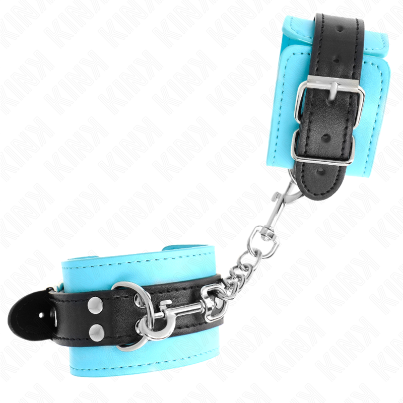 KINK - APPAREILS-POIGNETS À CROCHET DOUBLÉS DE FOURRURE BLEU AJUSTABLES 20-28 CM X 5,5 CM – Image 2