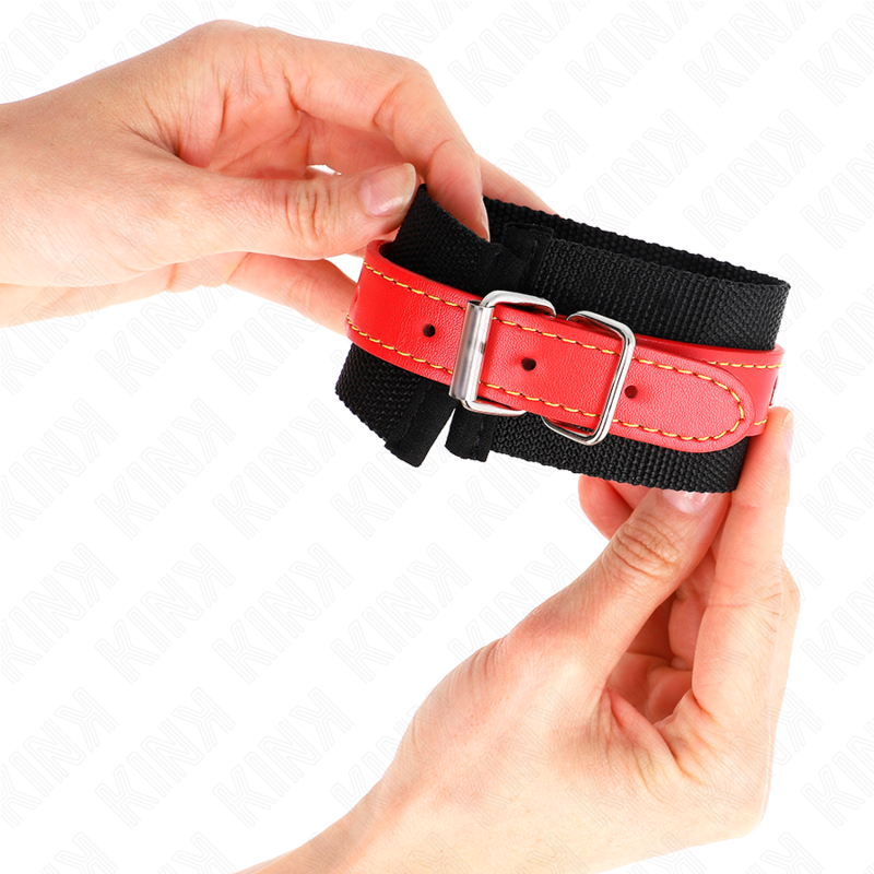 KINK - APPUI-POIGNETS EN NYLON NOIR AVEC CUIR ROUGE AJUSTABLE 19-24 CM X 5,5 CM – Image 3