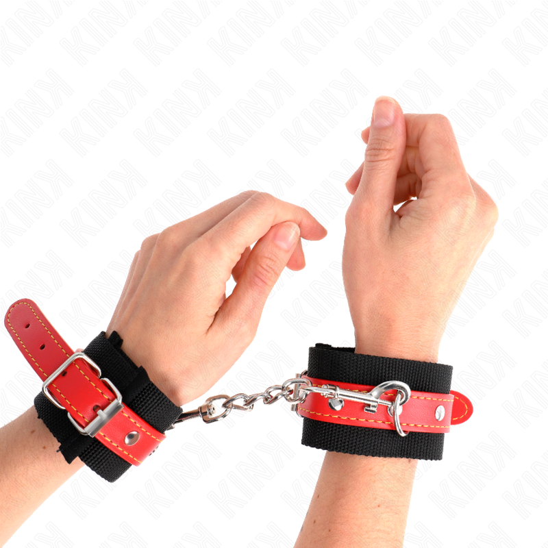 KINK - APPUI-POIGNETS EN NYLON NOIR AVEC CUIR ROUGE AJUSTABLE 19-24 CM X 5,5 CM – Image 4
