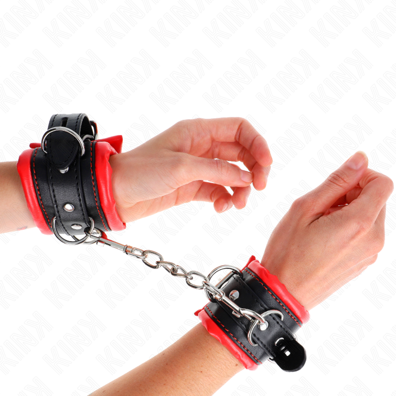 KINK - APPUI-POIGNETS LOURDS DOUBLÉS DE FOURRURE ROUGE AJUSTABLES 20-30 CM X 6 CM – Image 4