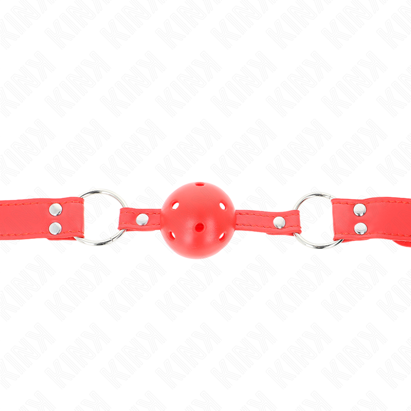KINK - BÂILLON À BOULE DUR CREUX ROUGE COMPLET 62 x 2 CM – Image 3