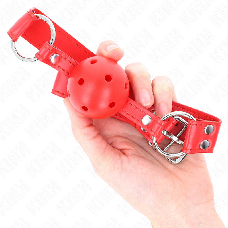 KINK - BÂILLON À BOULE DUR CREUX ROUGE COMPLET 62 x 2 CM – Image 4