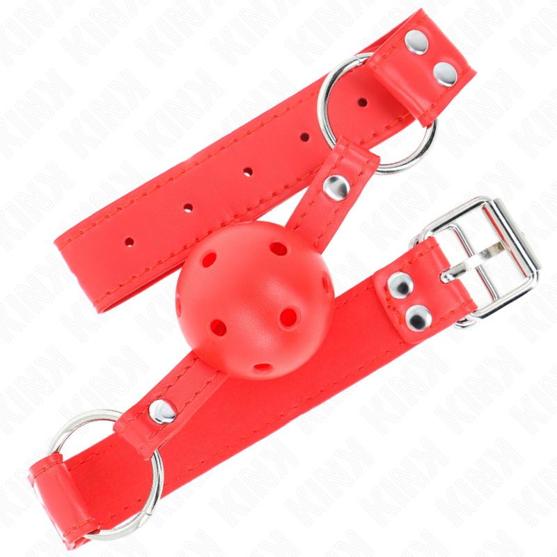 KINK - BÂILLON À BOULE DUR CREUX ROUGE COMPLET 62 x 2 CM – Image 2