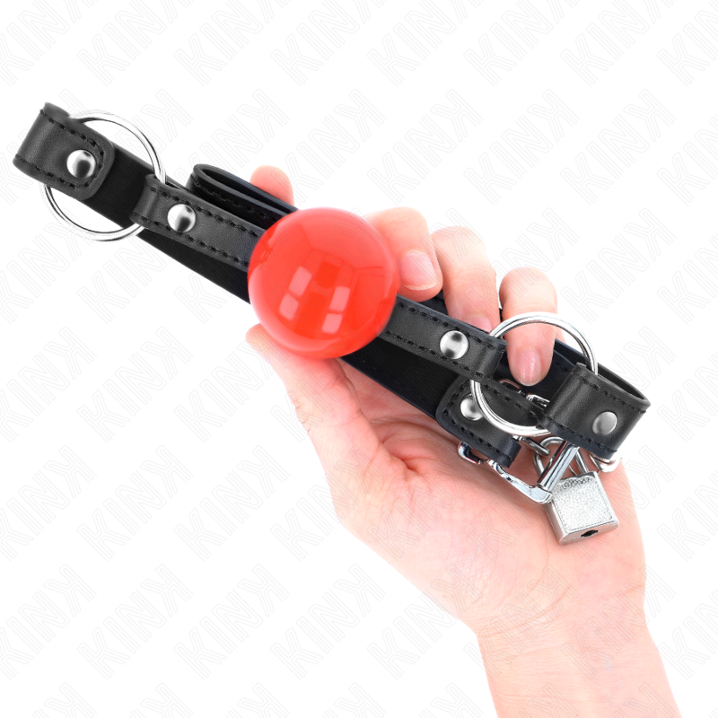 KINK - BÂILLON BALLE 4 CM AVEC SERRURE BOULE ROUGE BRACELET NOIR 60 x 2 CM – Image 4
