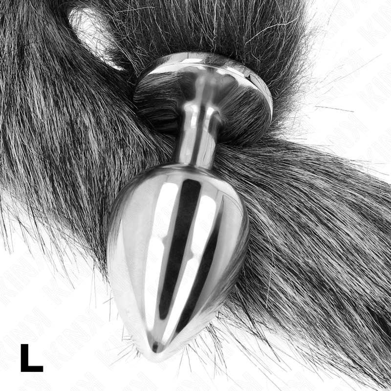 KINK - PLUG ANAL TAILLE L 10 X 4 CM AVEC QUEUE SYNTHÉTIQUE 40 CM GRIS – Image 3