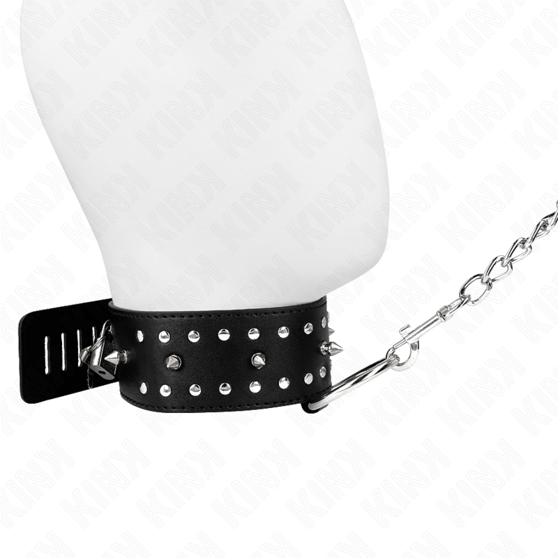 KINK - COLLIER AVEC LAISSE 65 CM AVEC CLOUS ARGENTÉS MODÈLE 1 AJUSTABLE 36-43 CM X 5 CM – Image 2