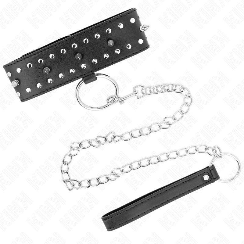 KINK - COLLIER AVEC LAISSE 65 CM AVEC CLOUS ARGENTÉS MODÈLE 1 AJUSTABLE 36-43 CM X 5 CM – Image 3