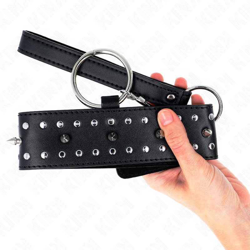 KINK - COLLIER AVEC LAISSE 65 CM AVEC CLOUS ARGENTÉS MODÈLE 1 AJUSTABLE 36-43 CM X 5 CM – Image 4
