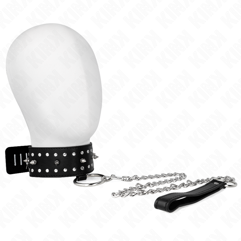 KINK - COLLIER AVEC LAISSE 65 CM AVEC CLOUS ARGENTÉS MODÈLE 1 AJUSTABLE 36-43 CM X 5 CM – Image 5