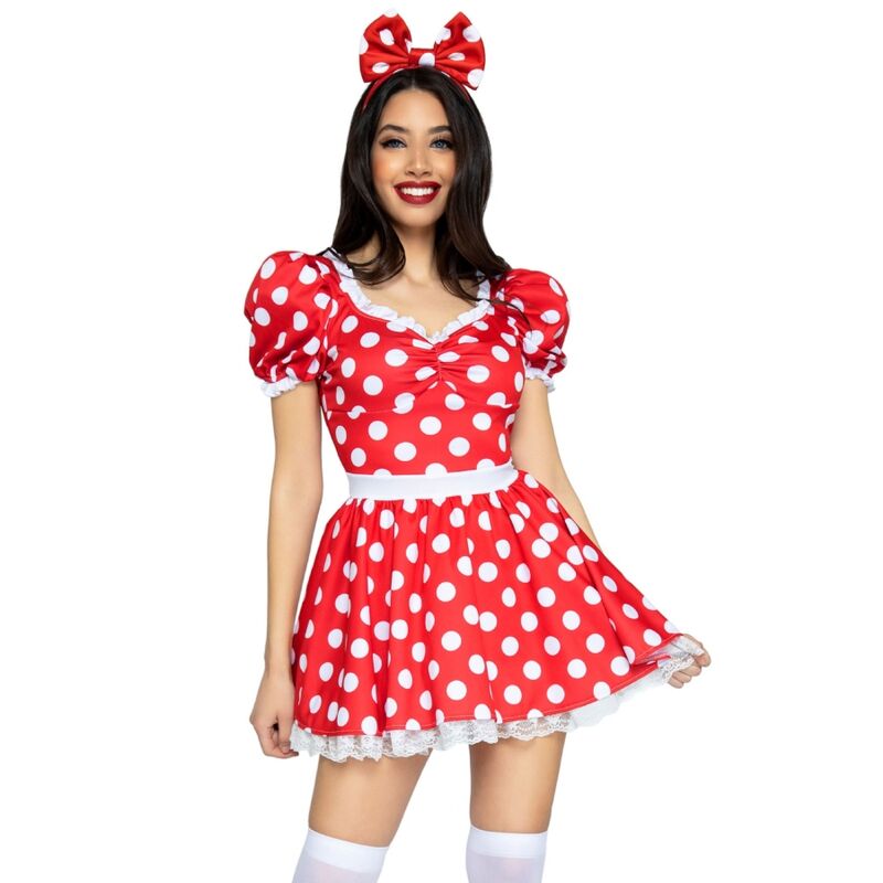 LEG AVENUE - ROBE À POIS + BANDEAU ROUGE/BLANC S