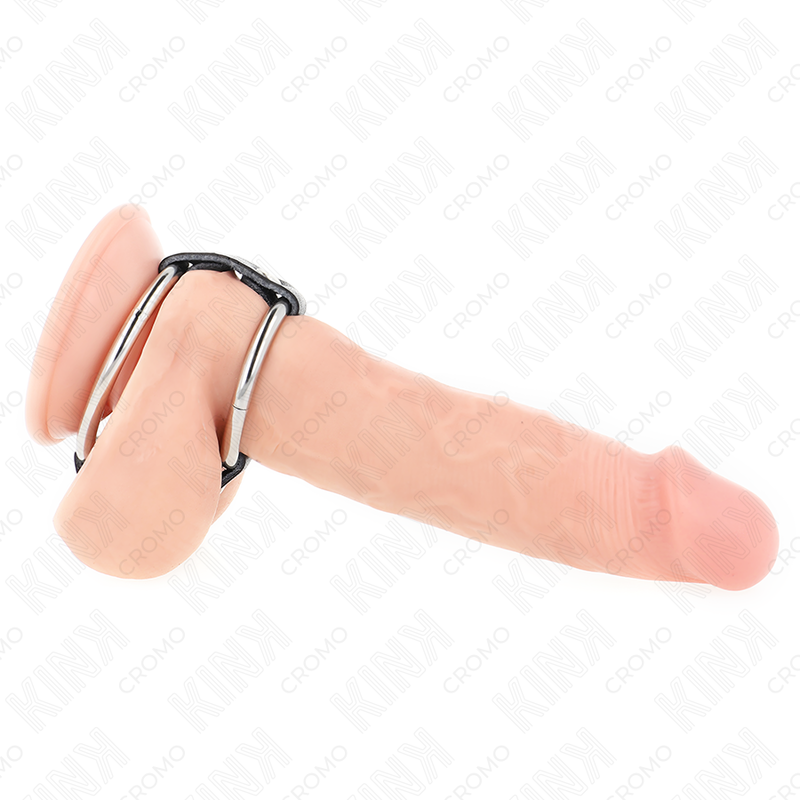 KINK - DOUBLE ANNEAU PÉNIS EN MÉTAL DE 3,8 CM À 5 CM CONNECTÉ AU CUIR – Image 2