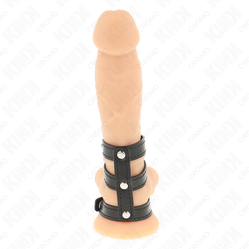 KINK - ANNEAU PÉNIS EN CUIR TRIPLE AVEC FERMETURE À PRESSION – Image 2
