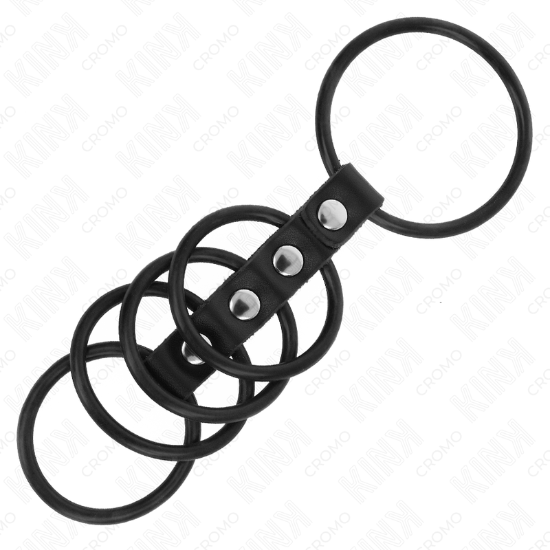 KINK - 5 ANNEAUX PÉNIS EN SILICONE DE 3,8 CM À 4,8 CM CONNECTÉS PAR DU CUIR – Image 3