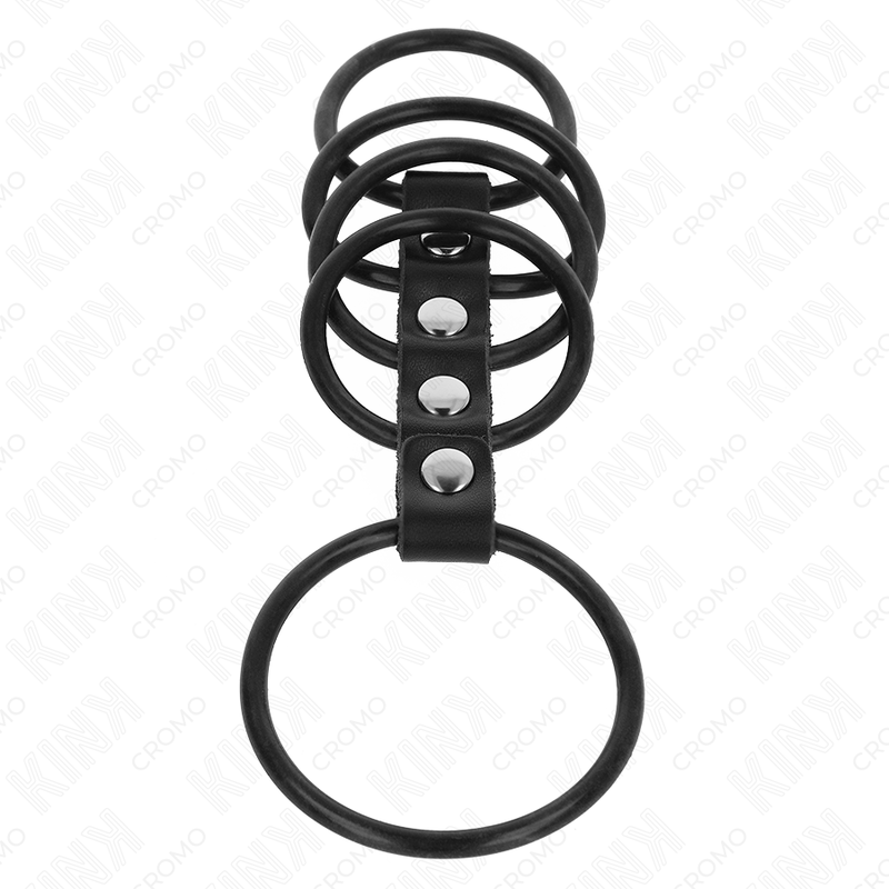 KINK - 5 ANNEAUX PÉNIS EN SILICONE DE 3,8 CM À 4,8 CM CONNECTÉS PAR DU CUIR – Image 4
