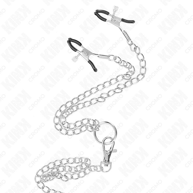 KINK - ANNEAU PÉNIS EN MÉTAL TRIPLE CHROME 3,8 CM À 5 CM AVEC CHAÎNE EN MÉTAL DE 26 CM ET PINCES À TÉTONS MODÈLE 1 – Image 4