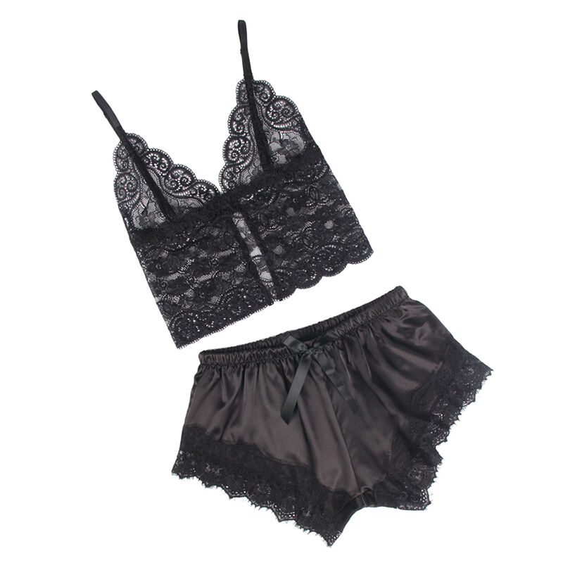 SUBBLIME - 953935 CHEMISE DE NUIT DÉCONTRACTÉE EN SOIE + PANTALON EN DENTELLE NOIR S/M – Image 4