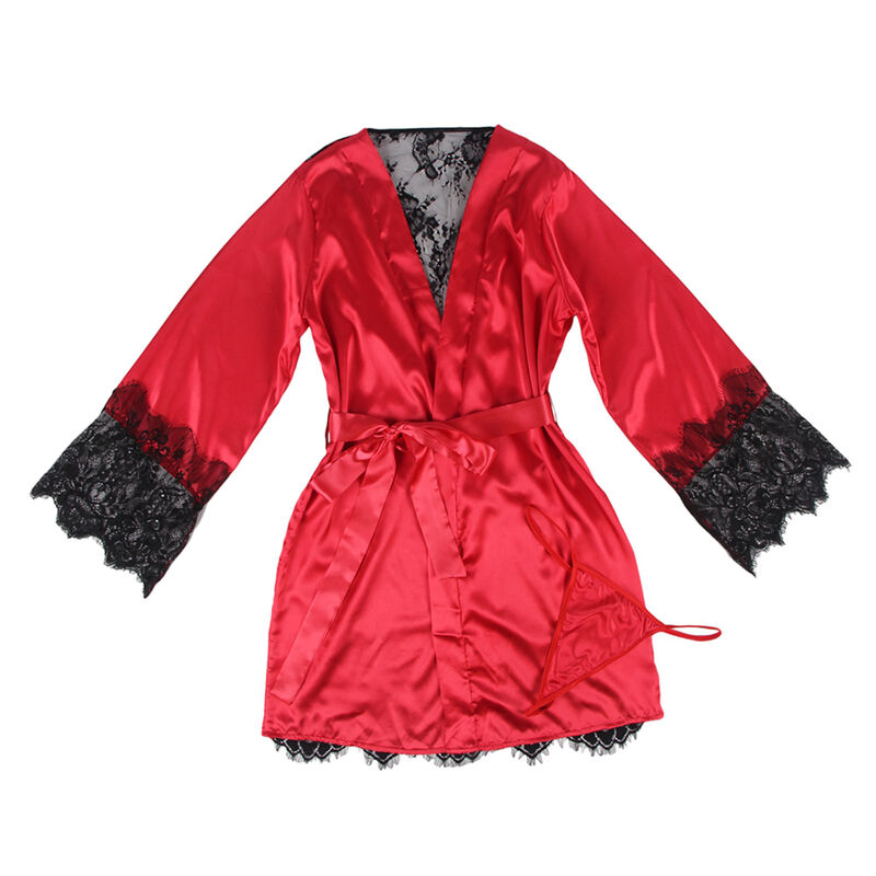 SUBBLIME - 954024 CARACO DOS TRANSPARENT EN DENTELLE + STRING ROUGE/NOIR L/XL – Image 4