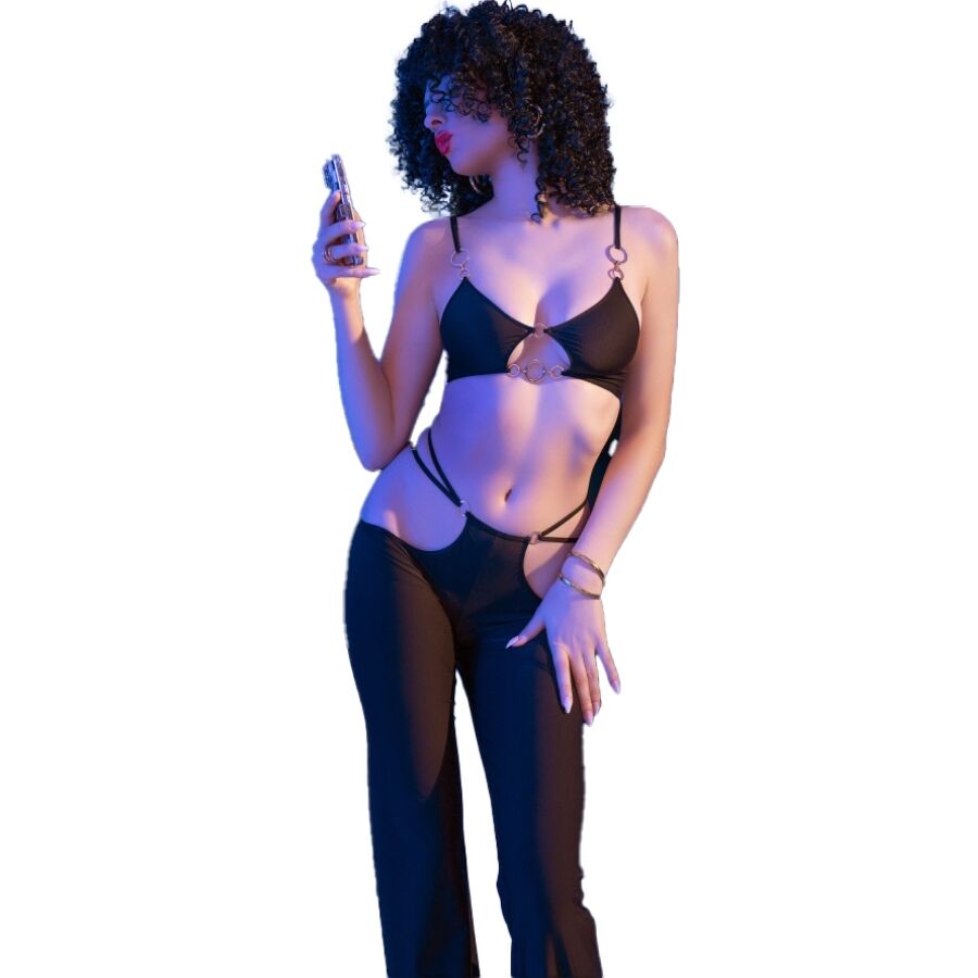 CHILIROSE - CR 4851 ENSEMBLE TOP ET LEGGINGS NOIRS AVEC ACCESSOIRES DORÉS S – Image 4