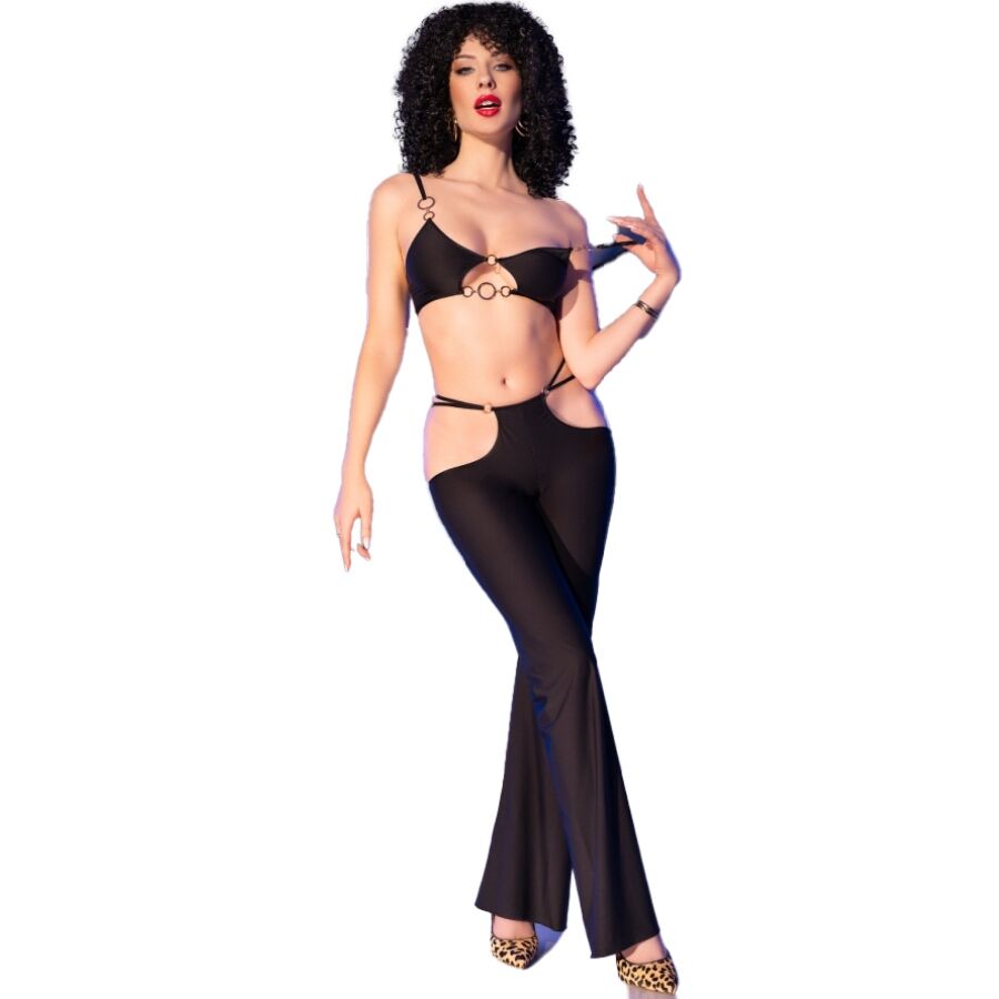 CHILIROSE - CR 4851 ENSEMBLE TOP ET LEGGINGS NOIRS AVEC ACCESSOIRES DORÉS S – Image 3
