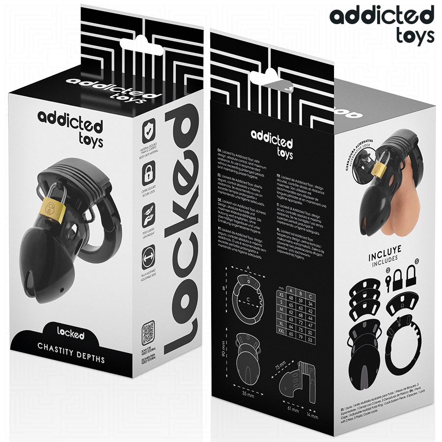 ADDICTED TOYS LOCKED - CAGE À PÉNIS CHASTETÉ PROFONDEUR 7,5 CM – Image 6