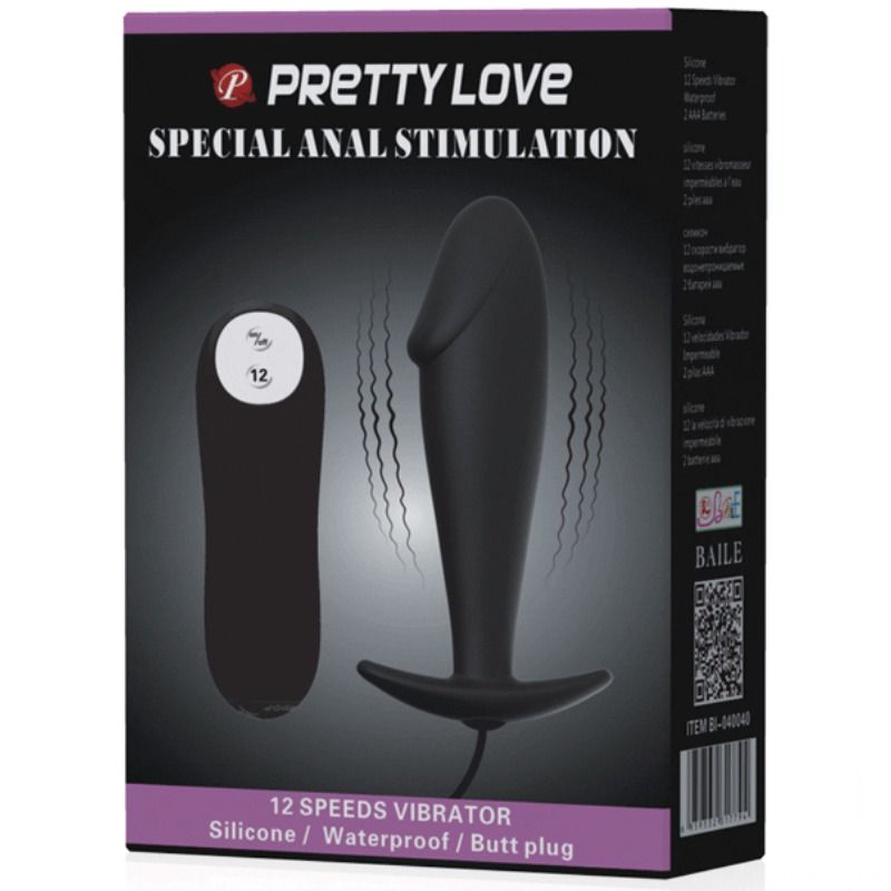 PRETTY LOVE - PLUG ANAL EN SILICONE FORME PÉNIS ET 12 MODES DE VIBRATION NOIR – Image 7