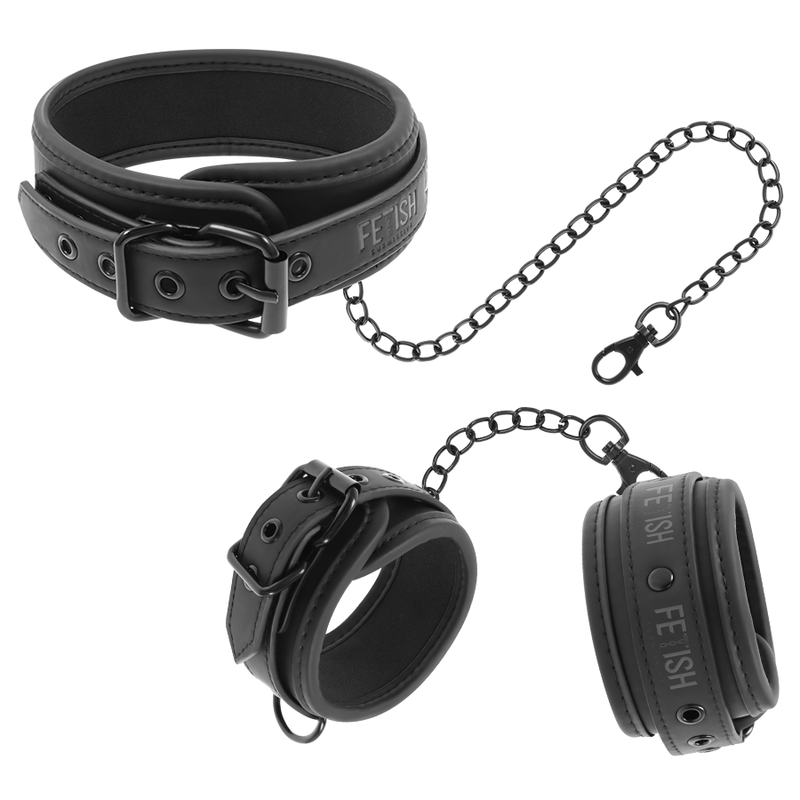FETISH SUBMISSIVE - COLLIER ET MENOTTES EN CUIR VÉGAN AVEC DOUBLURE EN NOPRÈNE – Image 2