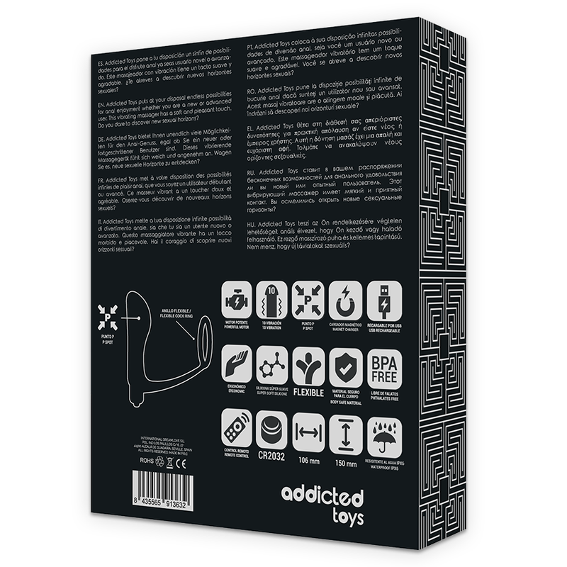 ADDICTED TOYS - ANNEAU PÉNIS AVEC TÉLÉCOMMANDE PLUG ANAL NOIR RECHARGEABLE – Image 8